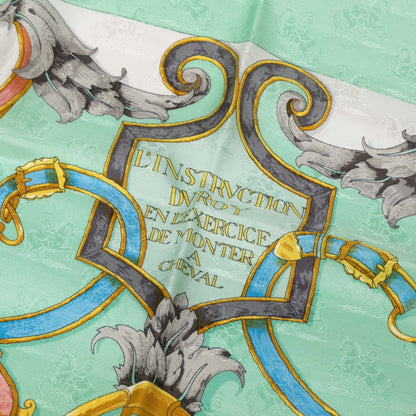 Hermes Herms Carr 90 "L'Instruction Du Roy" Scarf/Muffler In Green Multicolor Silk