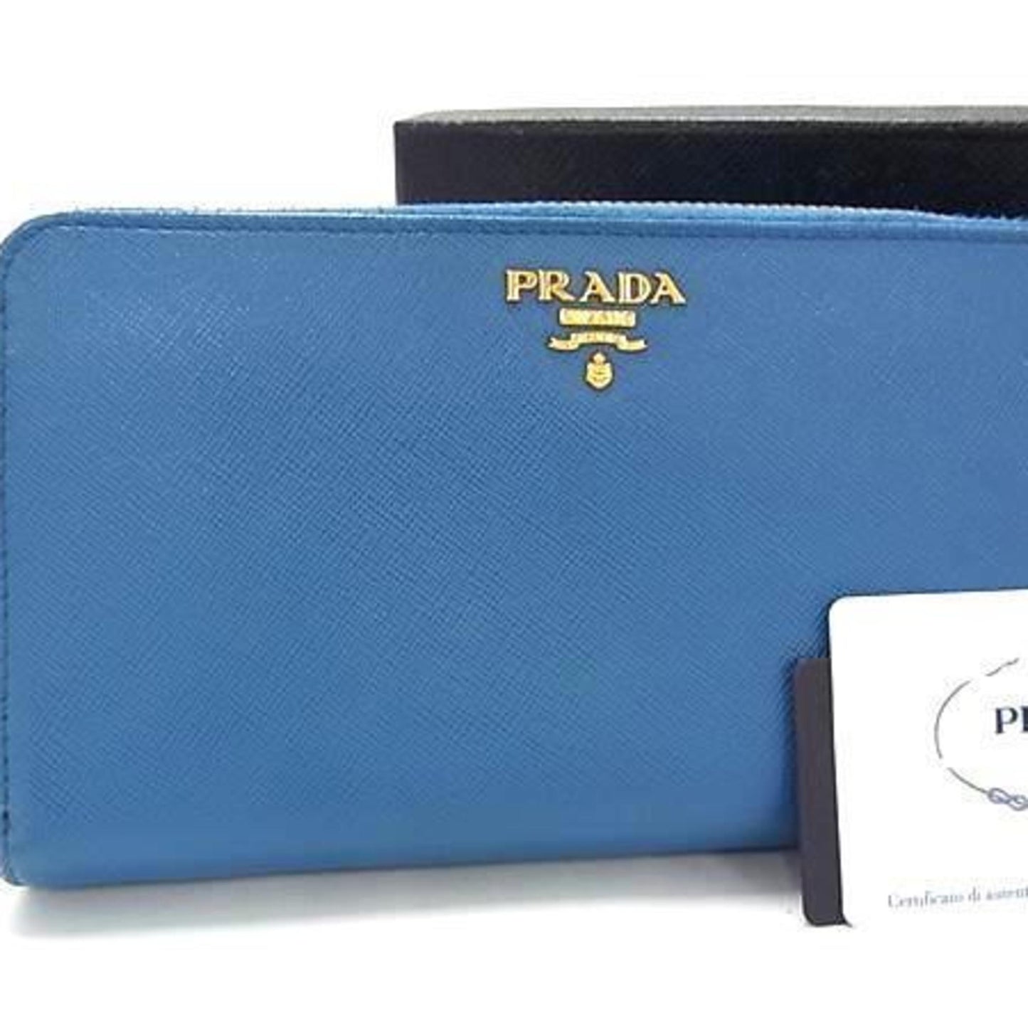 Prada Prada Wallet 1M1348 Blue Saffiano Leather Round Bifold Long