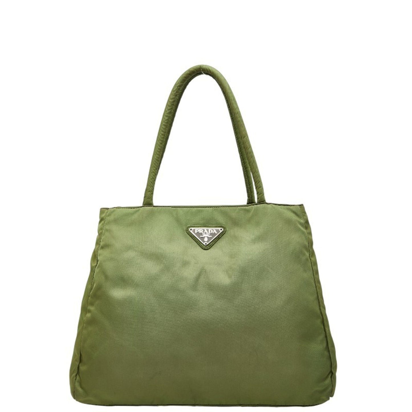 Prada Triangle Logo Plate Tote Bag Green Nylon