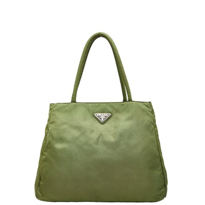 Prada Triangle Logo Plate Tote Bag Green Nylon