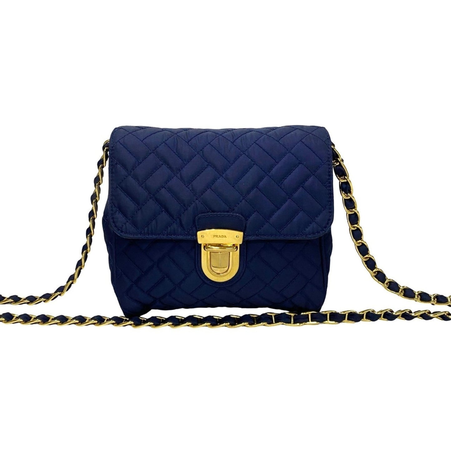 Prada Prada Logo Hardware Nylon Quilted Chain Mini Shoulder Bag/Sacoche/Pouch In Navy Blue