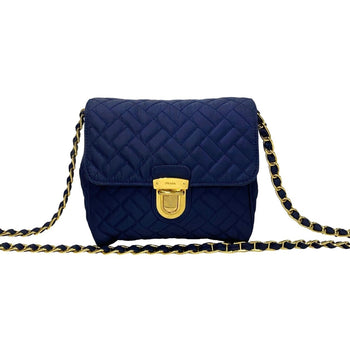 Prada Prada Logo Hardware Nylon Quilted Chain Mini Shoulder Bag/Sacoche/Pouch In Navy Blue