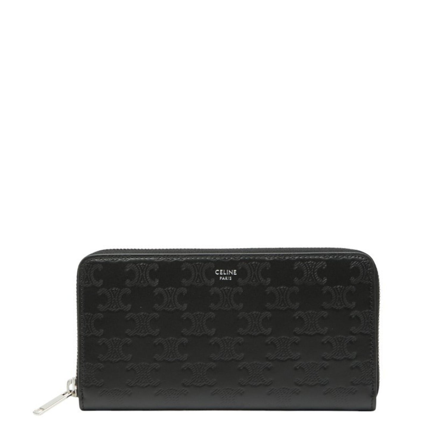 Celine Triomphe Round Zip Long Wallet In Black Leather