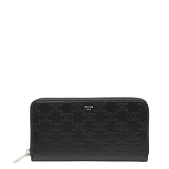 Celine Triomphe Round Zip Long Wallet In Black Leather