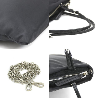 Prada Prada Handbag Shoulder Bag Nylon Leather Black Silver
