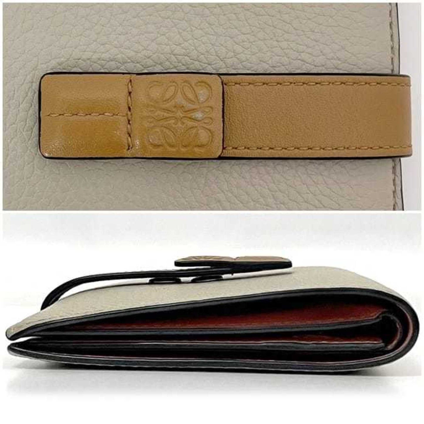 Loewe Bi-Fold Wallet Vertical Small Ec-23121 Beige Camel Brown Salmon Pink Anagram C660S87X01