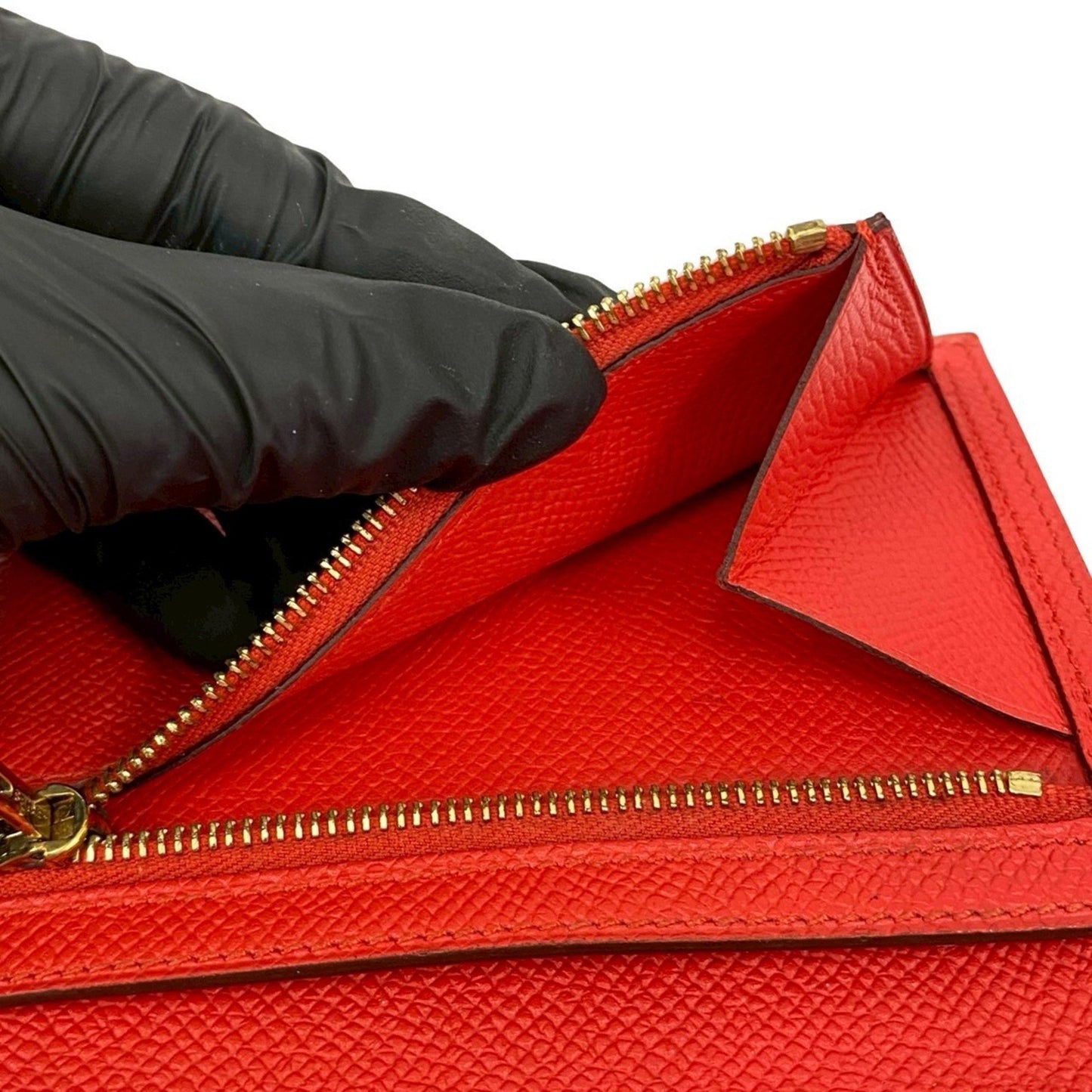 Hermes Bearn Compact Epsom Leather Bifold Wallet Mini Rouge Tomato 35167