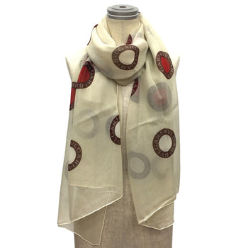 Bvlgari Bulgari Silk Chiffon Scarf Muffler Stole Beige X Red Aq10614