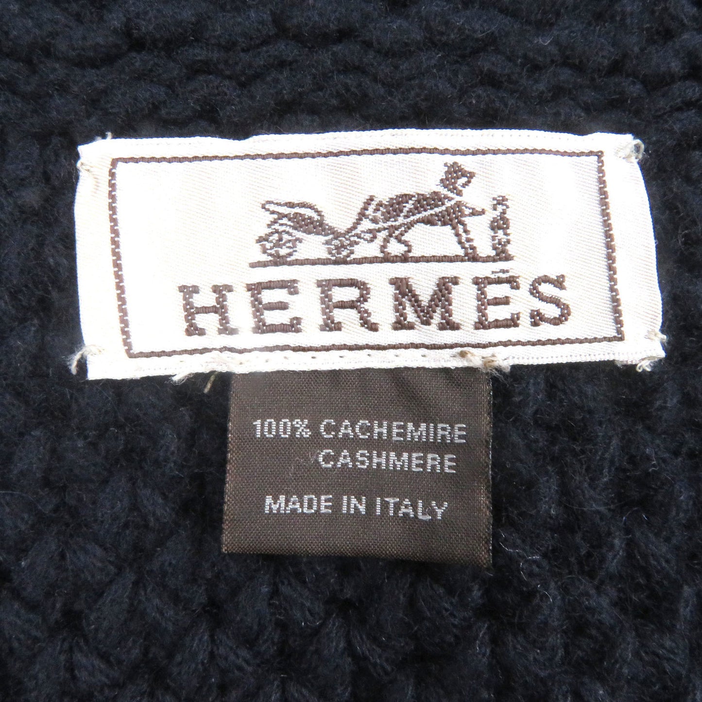 Hermes 100% Cashmere Cable Knit Scarf/Snood In Dark Navy