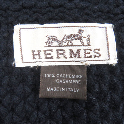 Hermes 100% Cashmere Cable Knit Scarf/Snood In Dark Navy