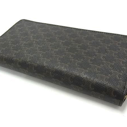Celine Large Zip Wallet 10B552 Black Leather Macadam Pattern Round Long