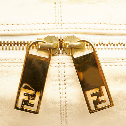 Fendi Zucca Unzipped Tote Bag Shoulder 8Br623 Beige Leather
