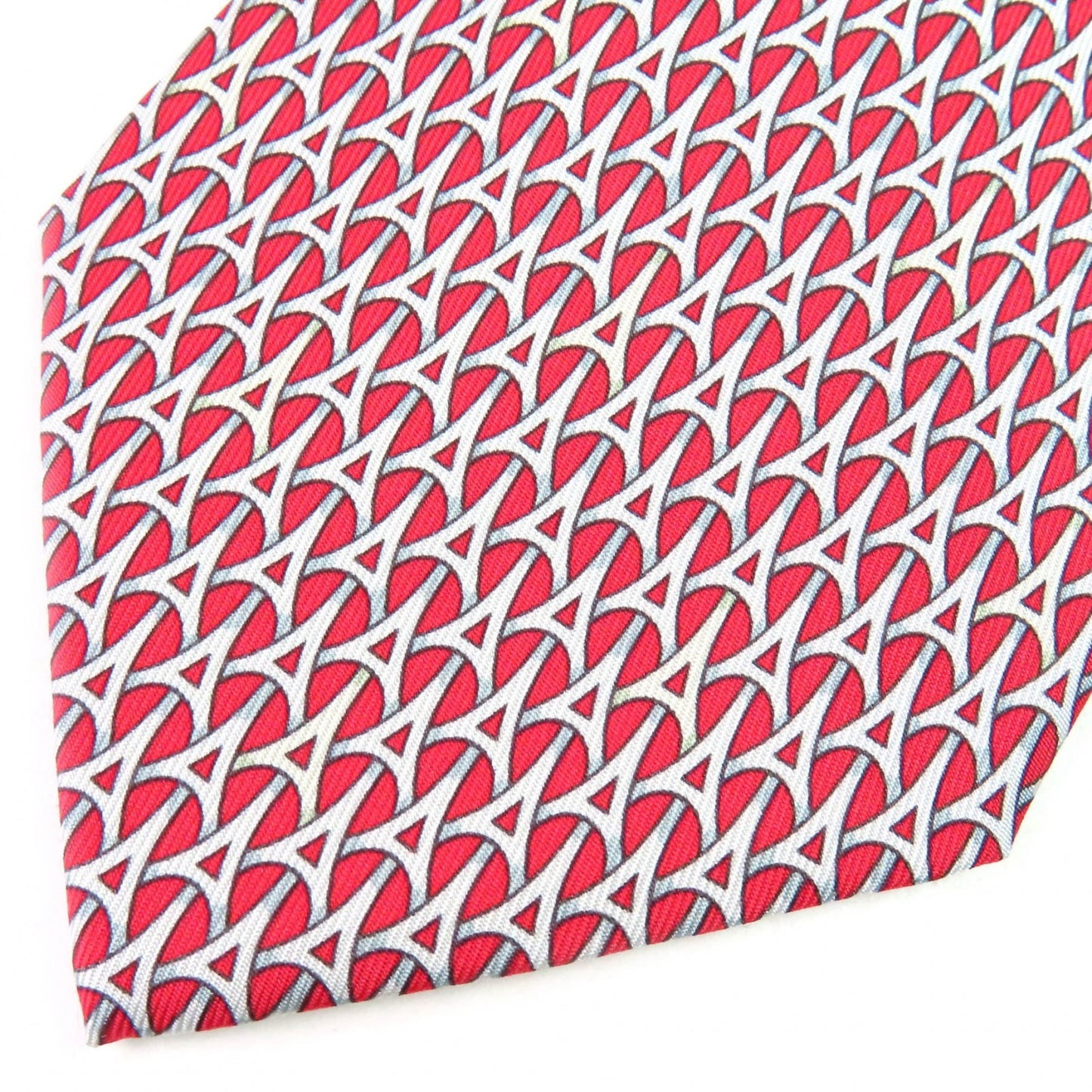 Hermes 5265 Sa 100% Silk Geometric Print Cravat Tie In Red With Box