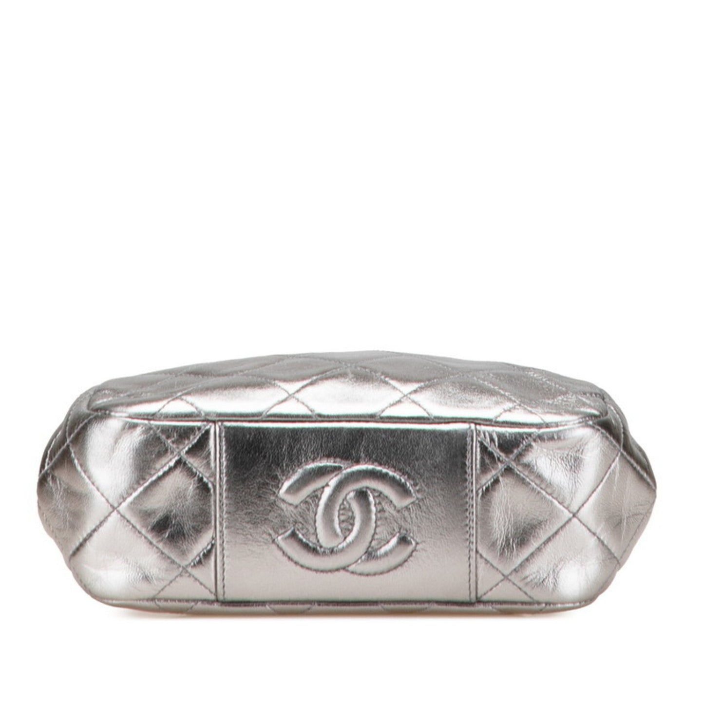 Chanel Matelasse Coco Mark Clasp Chain Shoulder Bag In Silver Lambskin