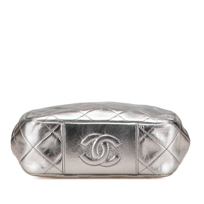 Chanel Matelasse Coco Mark Clasp Chain Shoulder Bag In Silver Lambskin