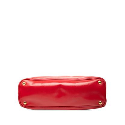 Prada Triangle Logo Plate Handbag Red Leather