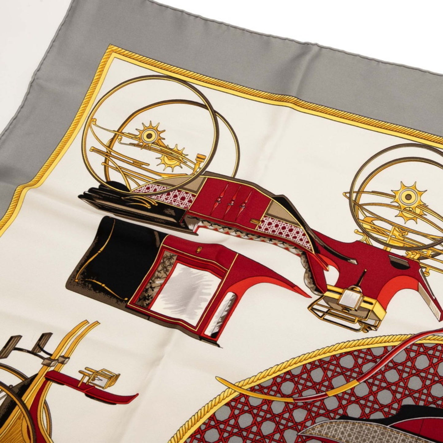 Hermes Herms Carr 90 "Les Voitures A Transformation" Folding Carriage Scarf