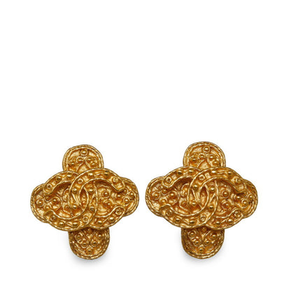 Chanel Coco Mark Cross Earrings Gold Plated