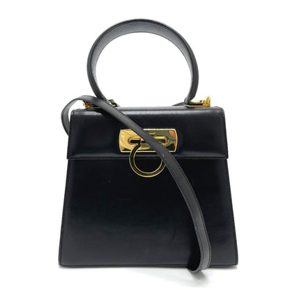 Salvatore Ferragamo Bx-212193 Gancini Bag 2Way Hand Bag Shoulder Bag Black Goldhardware