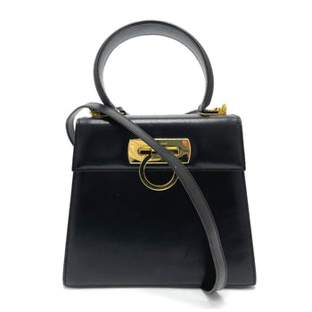 Salvatore Ferragamo Bx-212193 Gancini Bag 2Way Hand Bag Shoulder Bag Black Goldhardware
