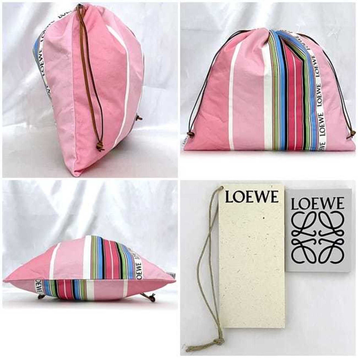 Loewe Bag Ec-22948 Pink Stripe Large Canvas Leather 691910 Clutch Pouch