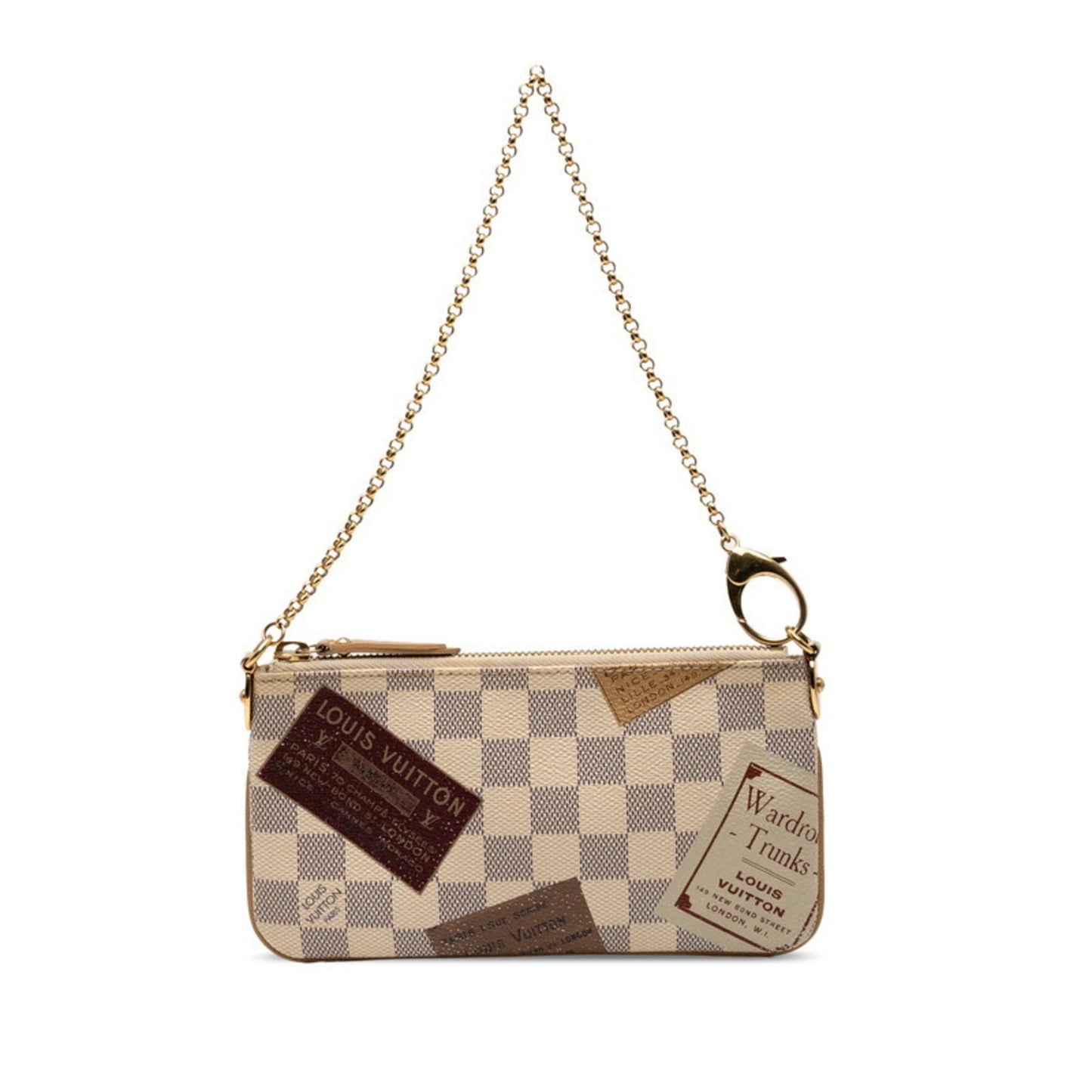 Louis Vuitton Damier Azur Label Collection Pochette Mila Mm Chain Accessory Pouch N63078 White