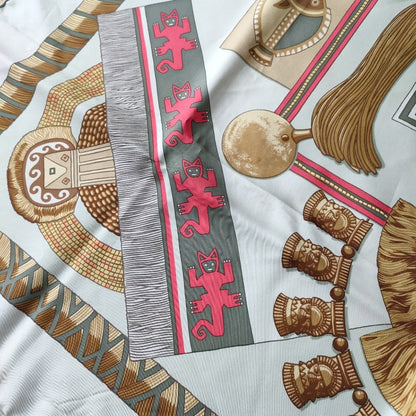 Hermes Huaca Piru Sacred Peru Carr 90 Large Silk Scarf/Muffler Multicolor