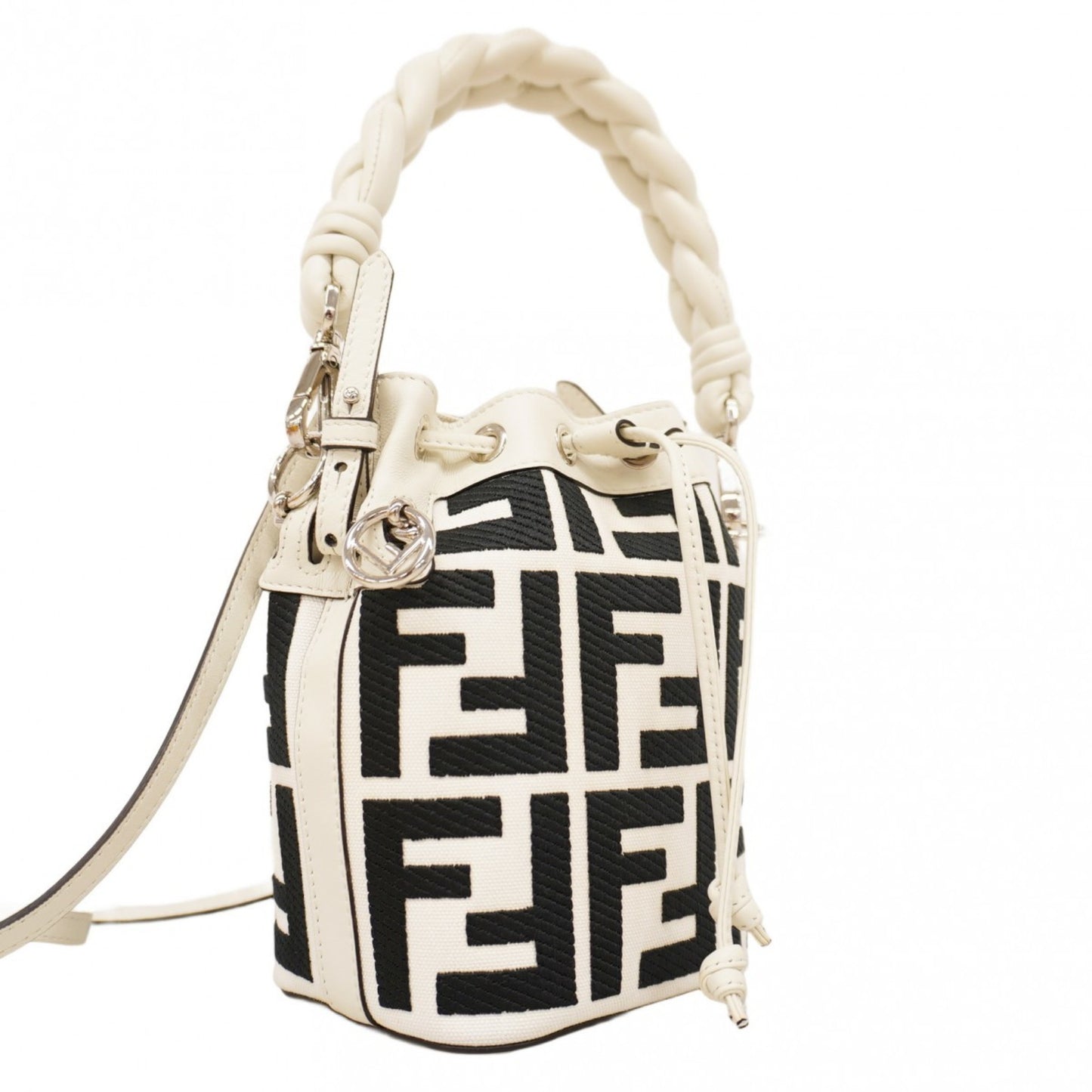 Fendi Zucca Canvas Handbag In White And Black
