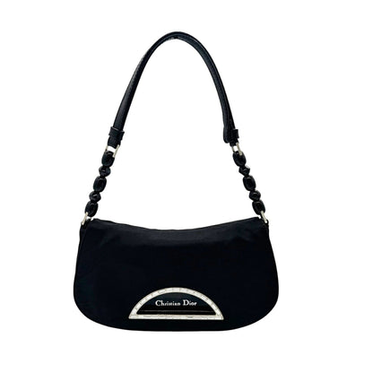 Christian Dior Maris Pearl Nylon Handbag In Black
