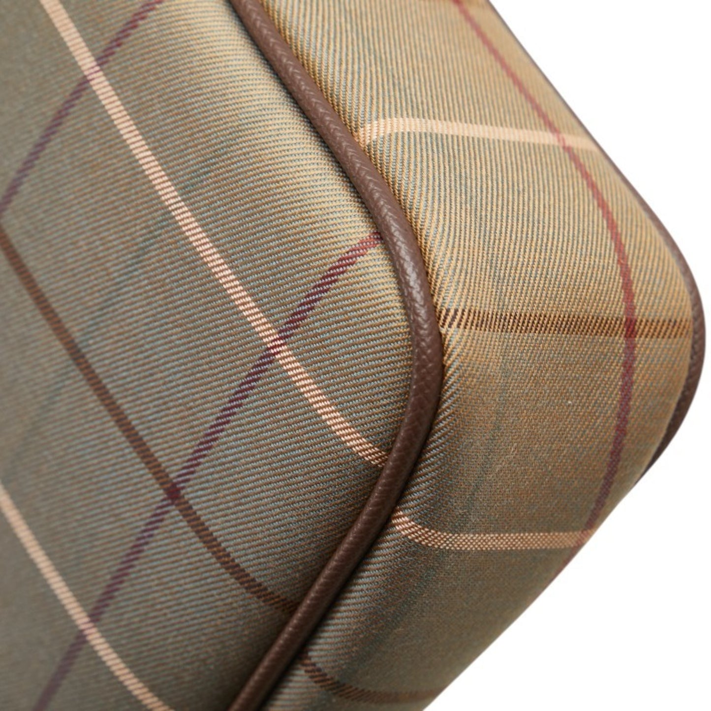 Burberry Check Clutch Bag Khaki Green Brown Canvas Leather