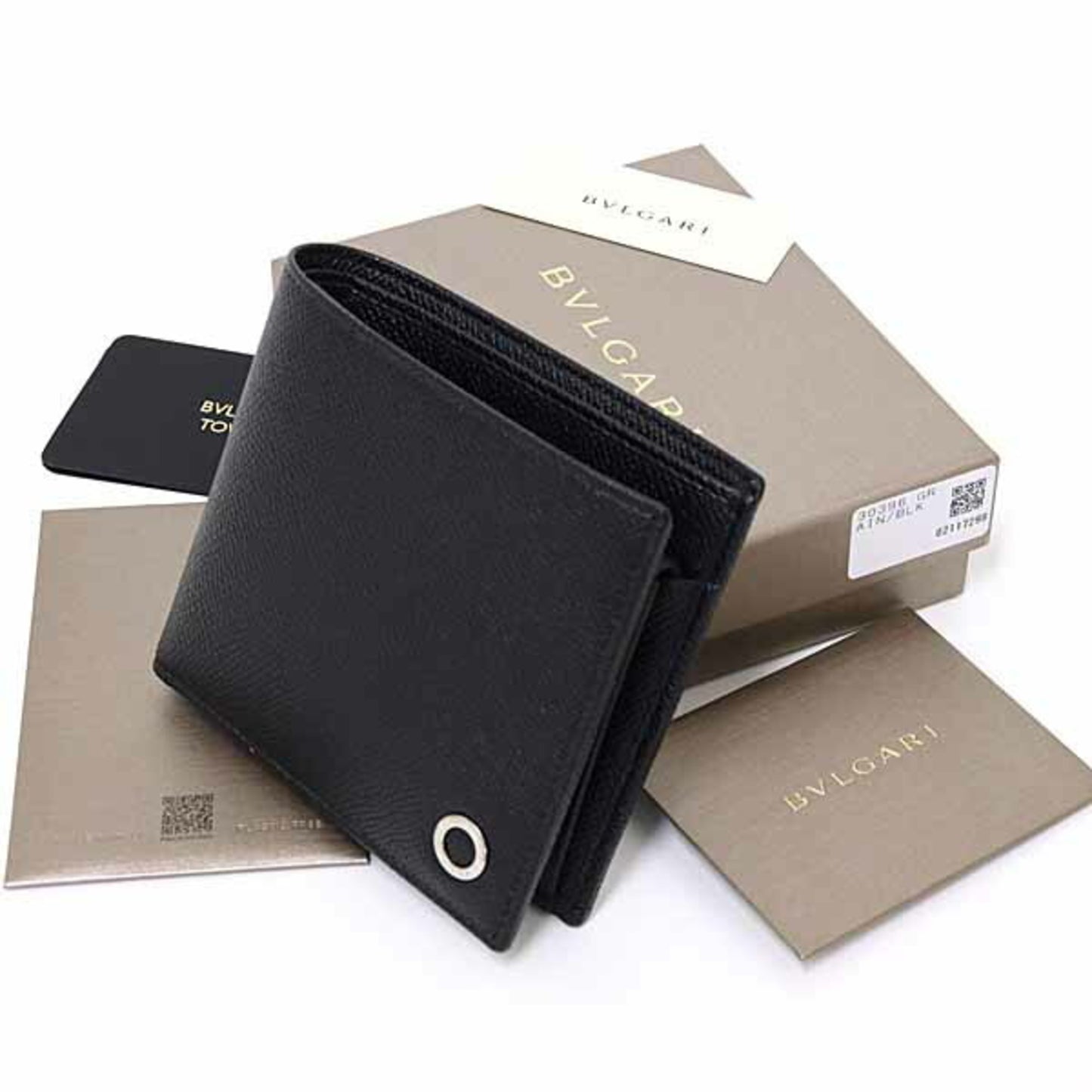 Bvlgari Man Bifold Wallet Grained Leather 30396 Black Blue