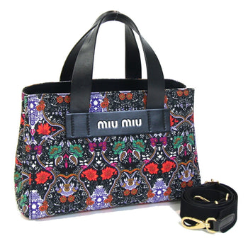 Miu Miu Miu Handbag Canapa Black Multicolor Canvas Leather Shoulder Bag Hand Tote