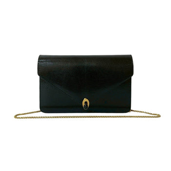 Gucci Old Gucci Leather Genuine Chain Shoulder Bag Pochette Black 41510