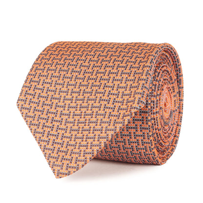 Hermes Men'S Digital H Pattern Silk Tie In Orange And Navy