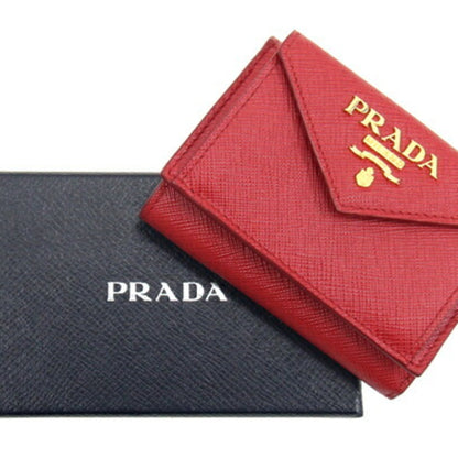 Prada Tri-Fold Wallet 1Mh021 Red Leather Compact