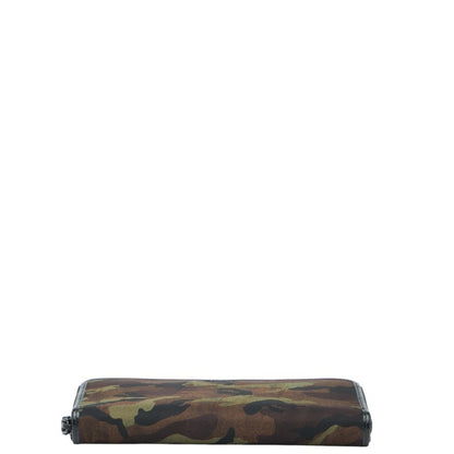 Prada Camouflage Round Zip Long Wallet In Khaki Black Nylon