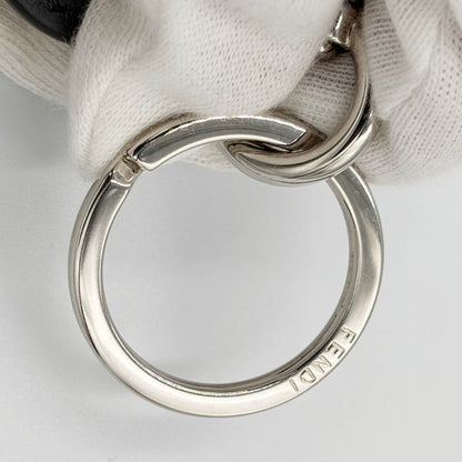 Fendi Key Motif Charm Keychain Black White Leather Bag Ring