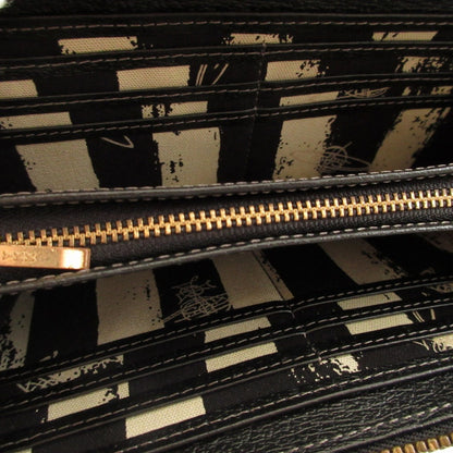 Like New Vivienne Westwood Orb Pattern Leather Black Round Zip Long Wallet 1658