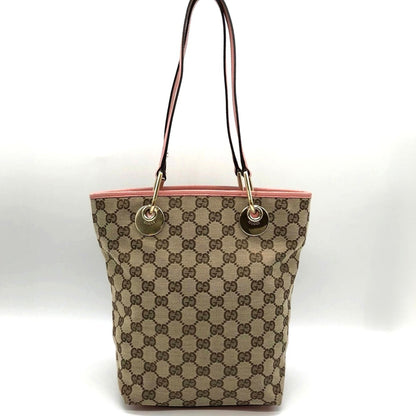 Gucci 120840 Tote Bag Beige Pink Gg Canvas Leather