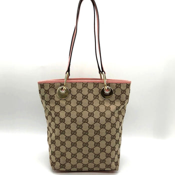 Gucci 120840 Tote Bag Beige Pink Gg Canvas Leather
