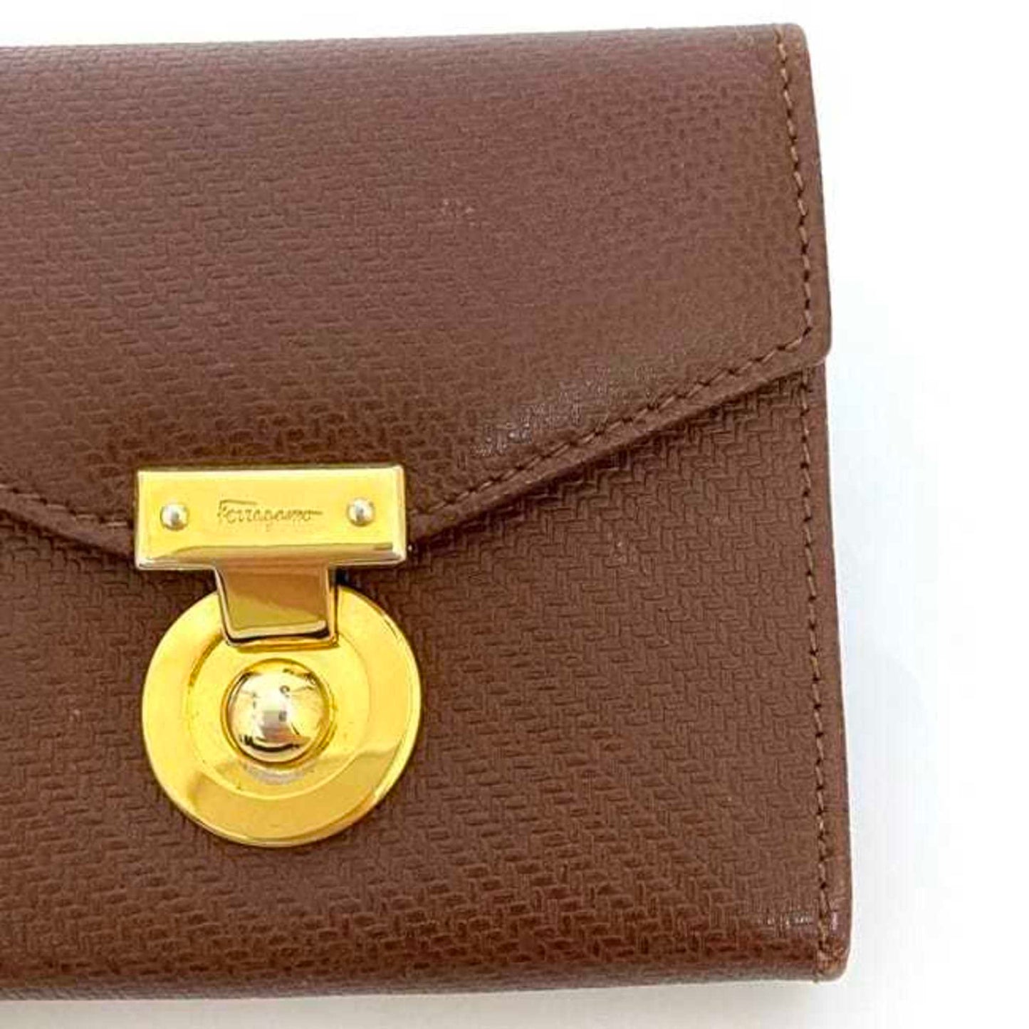 Salvatore Ferragamo Pouch Ec-22167 Brown Coin Case Leather 225028 Purse