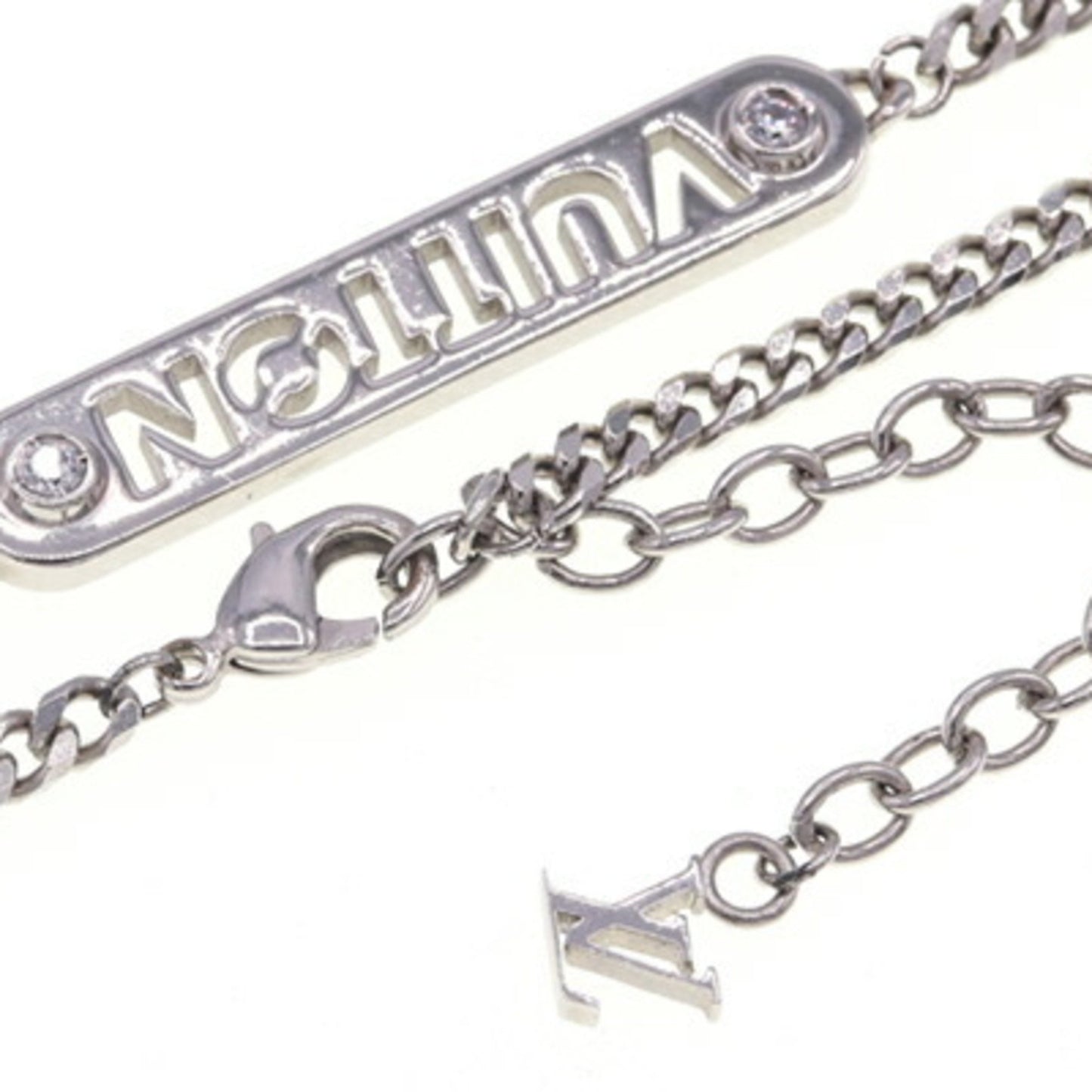 Louis Vuitton Necklace Lv Id M01154 Silver Metal Choker Pendant Plate