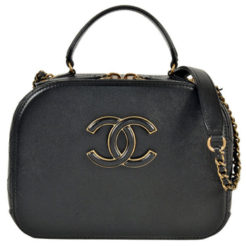 Chanel Coco Mark Matelasse Vanity Bag Handbag Lambskin Black Shoulder