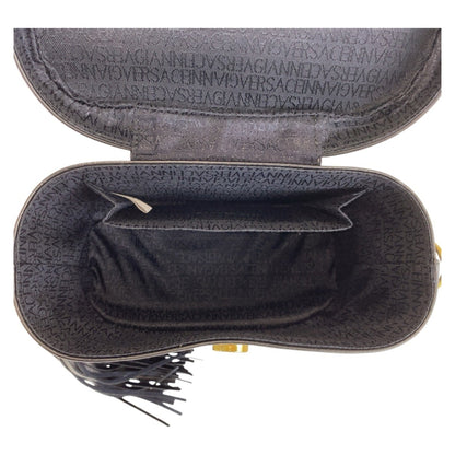 Versace Vintage Medusa Sunburst Black Gold Hardware Leather Shoulder Bag Vanity Handbag 2Way