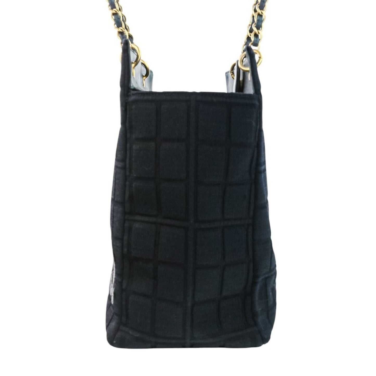 Chanel Cotton Jersey Chocolate Bar Chain Handbag Tote Bag In Black