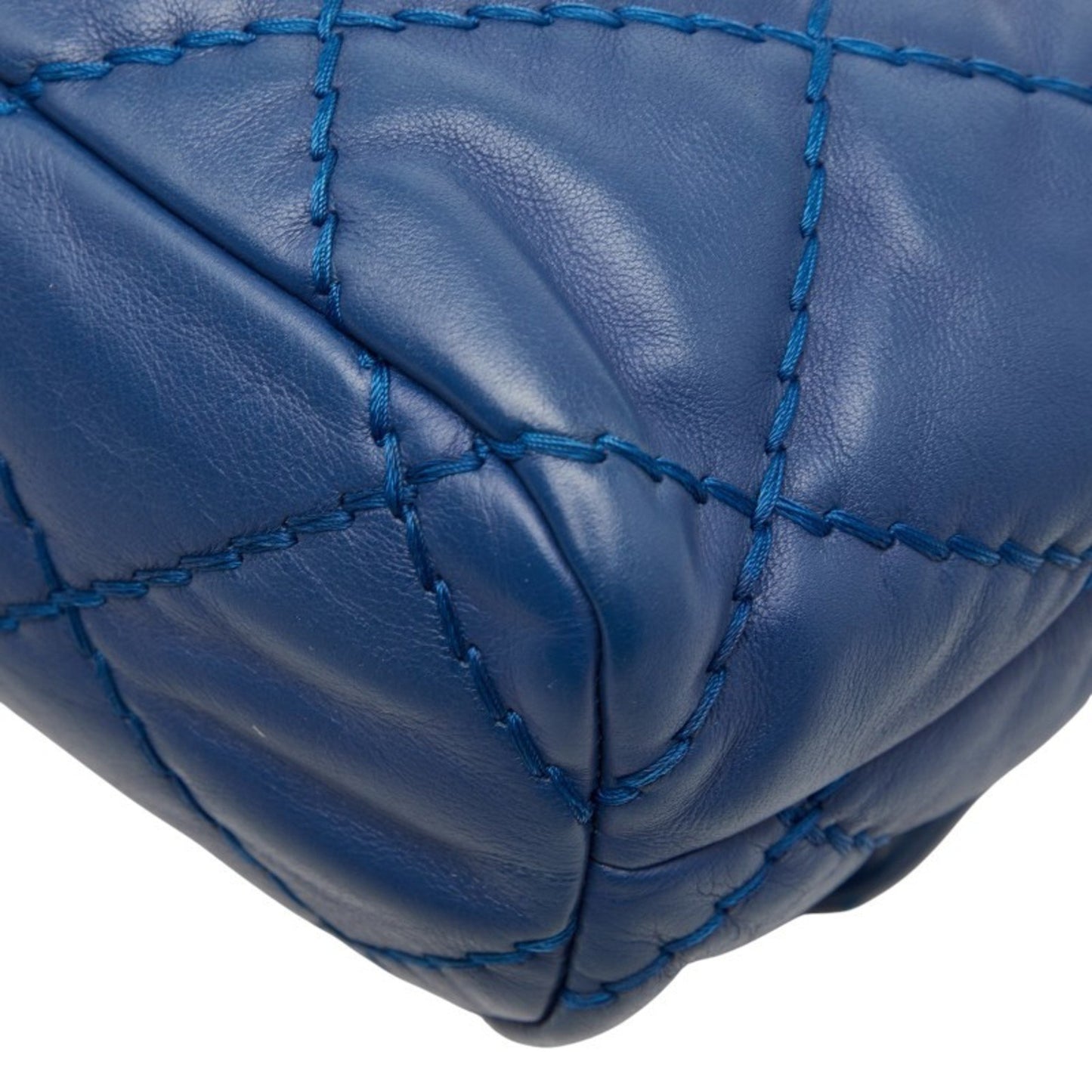 Chanel Wild Stitch Coco Mark Chain Shoulder Bag Handbag Blue Silver Hardware Lambskin