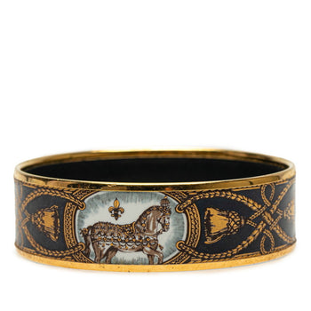 Hermes Enamel Gm Cloisonn Horse Motif Bangle In Gold