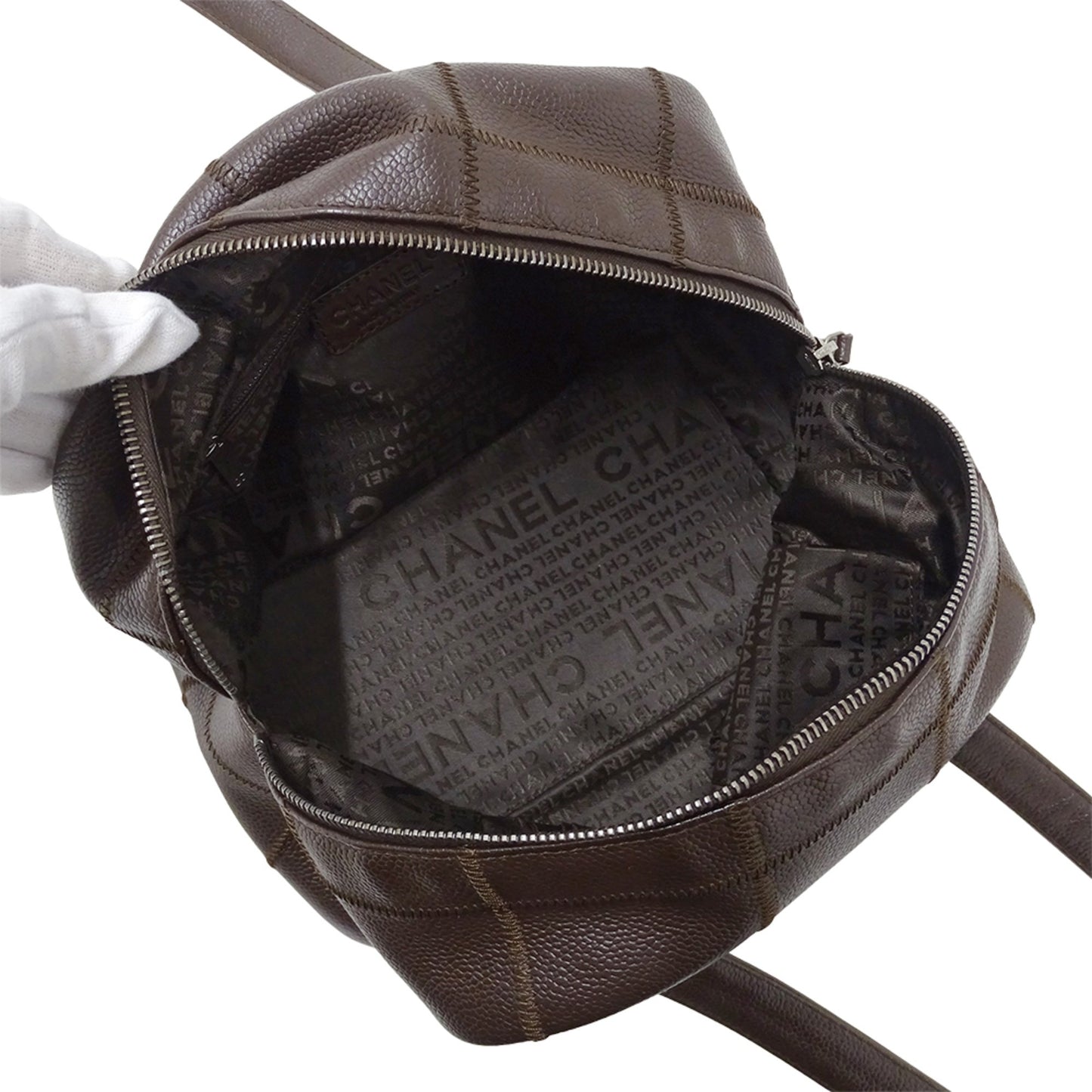 Chanel Chocobar Women'S Handbag/Shoulder Bag In Brown Caviar Leather With Silver Hardware