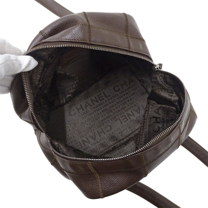 Chanel Chocobar Women'S Handbag/Shoulder Bag In Brown Caviar Leather With Silver Hardware