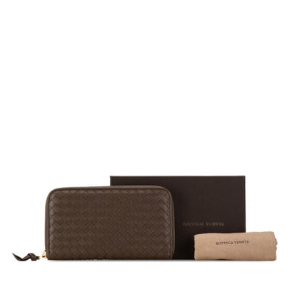 Bottega Veneta Intrecciato Round Long Wallet Brown Leather